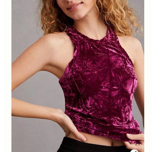 Anthropologie Pilcro Velveteen Racerback Tank in Raspberry. Size Small. NWOT - Picture 2 of 4